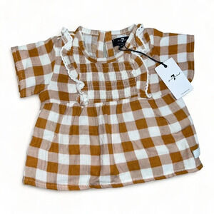 7 for All Mankind Womens Orange Gingham Gauze Ruffle Blouse Sz 12M Baby Girl NWT